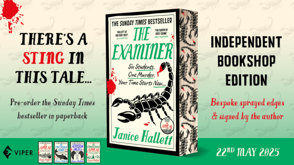 The Examiner by Janice Hallett Indie edition, signed with sprayed edge